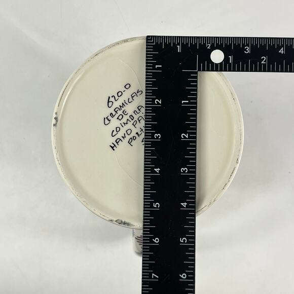 Ceramicas De Coimbra Portugal Pitcher Hand Painted Floral Deer Bird Motif 8" - Picture 11 of 13